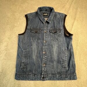 xxx RUDE Denim Vest Mens Medium‎ Wash Sleeveless Button Up Trucker Punk Emo Y2K